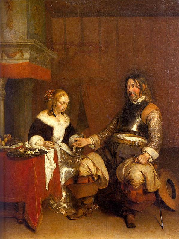 Gerard Ter Borch Soldier Offering a Young Woman Coins Germany oil painting art